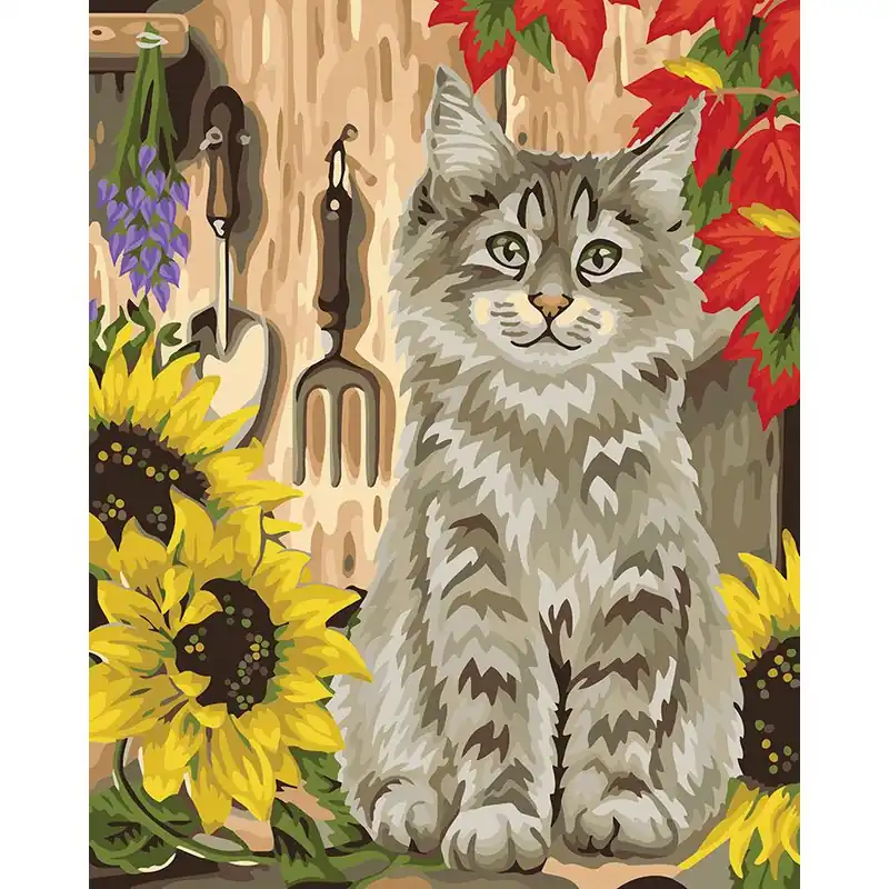 Kit di pittura per numero Wizardi Gattino e girasoli | Approfittane ora