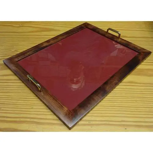 Vassoio arte povera rettangolare con 2 maniglie, cm 36 x 46, vetro cm 29 x 39 - Saldi