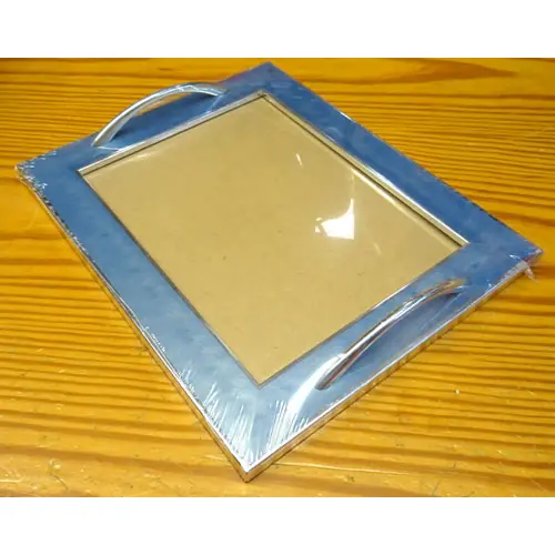 Vassoio rettangolare azzurro polvere/argento cm 36,5 x 31,5/vetro cm 21,5×27,5 - Bestseller